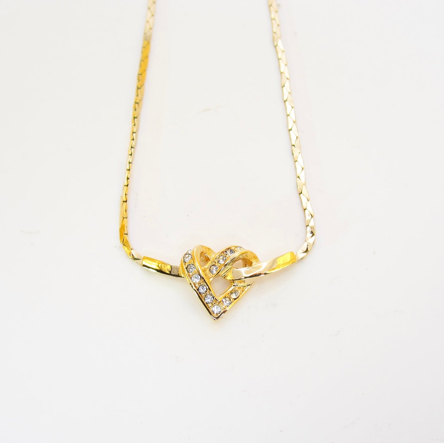 Christian Dior Vintage Heart Motif with Rhinestone Golden Necklace