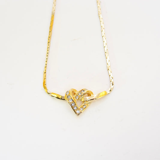 Christian Dior Vintage Heart Motif with Rhinestone Golden Necklace
