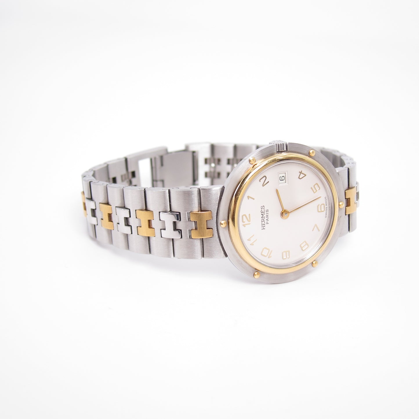 Hermes Vintage Olympia White Face with Date and H Bracelet Two Tone Watch