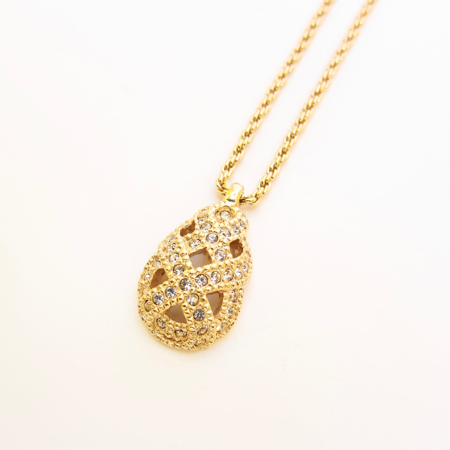 Christian Dior Vintage Stylish Rhinestone Pendant Golden Necklace