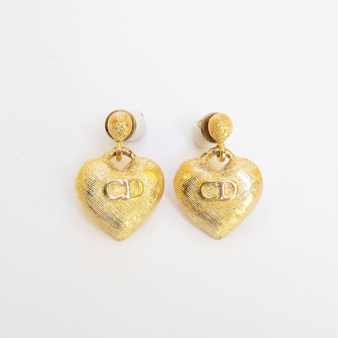Christian Dior Vintage CD Logo on Heart Golden Earrings
