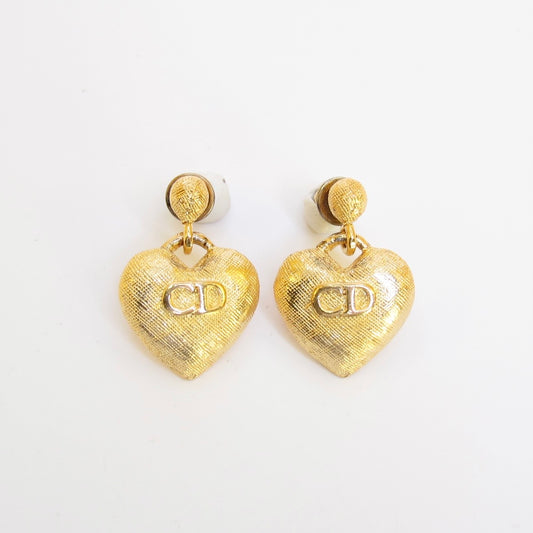 Christian Dior Vintage CD Logo on Heart Golden Earrings