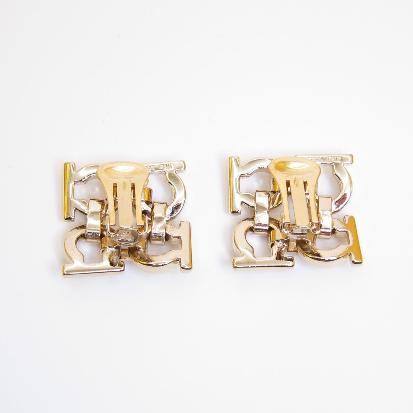 Ferragamo Vintage Four Gancini Golden Clip-on Earrings
