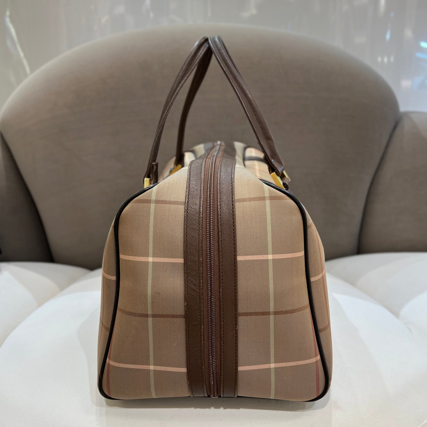 Burberry Classic Checked Boston Bag In Brown Color