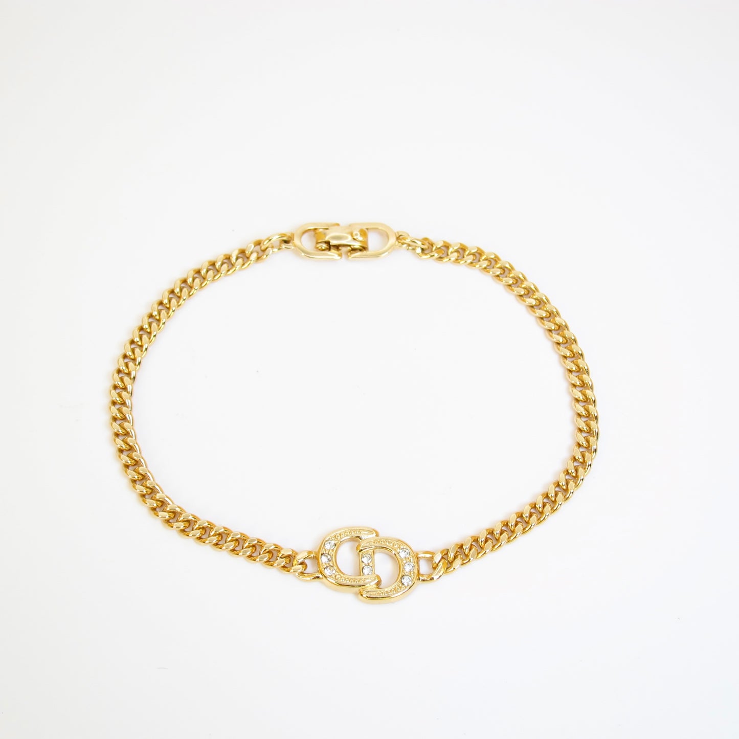 Christian Dior Vintage CD Logo with Rhinestone Golden Bracelet