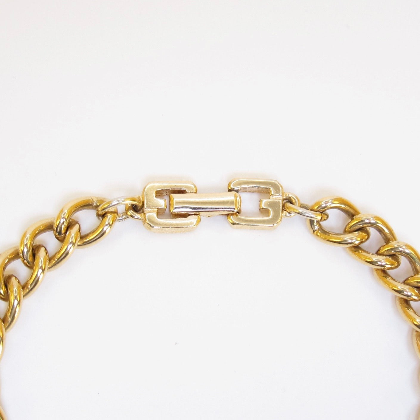 Givenchy Vintage G Logo and Rhinestone Golden Chain Bracelet