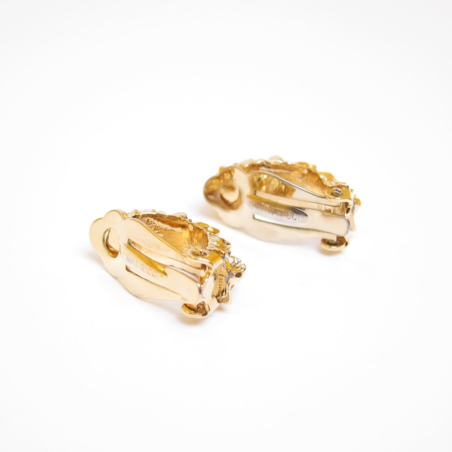 Nina Ricci Vintage Textured Nugget Golden Hoop Clip-on Earrings
