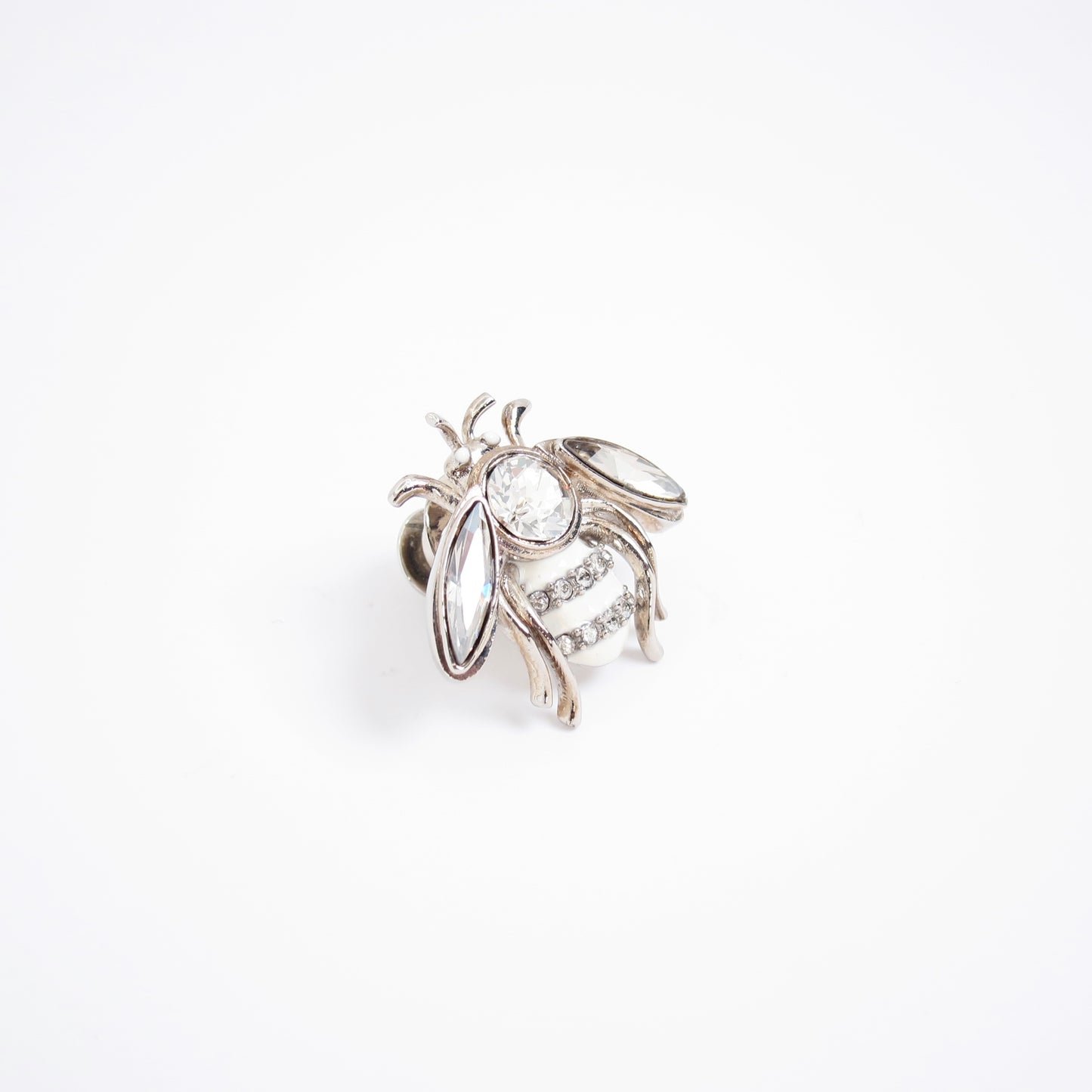 Christian Dior Vintage Bee Motif with Rhinestone White and Silver Brooch