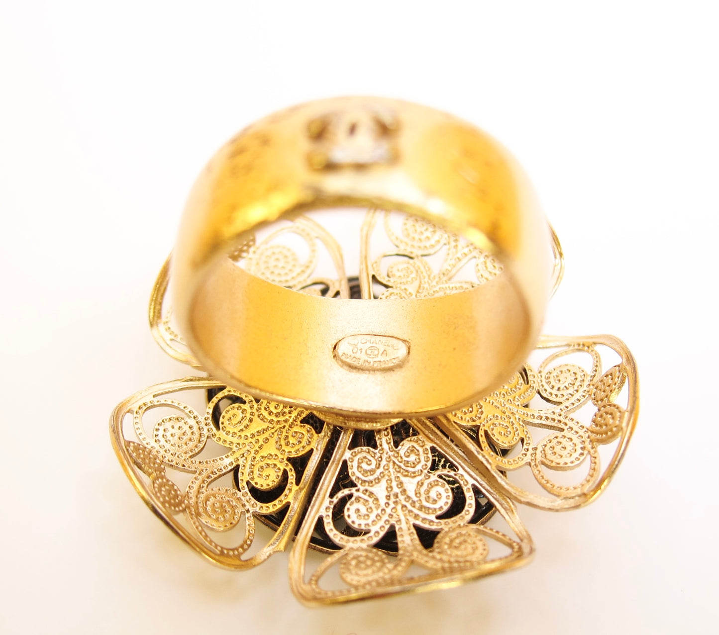 Chanel Vintage CC Logo Flower Motif Golden Ring #12.5