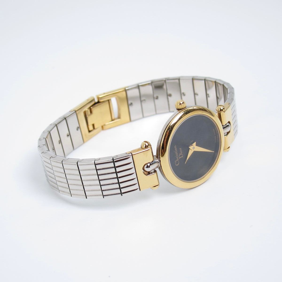 Christian Dior Vintage Round Black Face Two Tone Watch