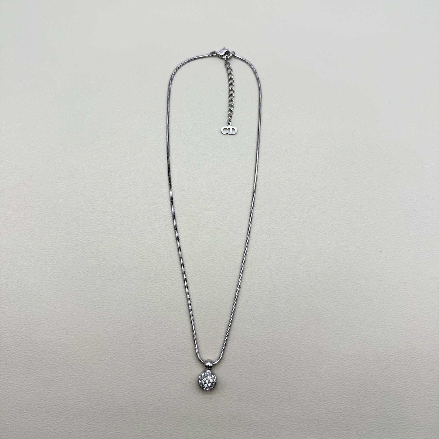Christian Dior Vintage Round Shape with Rhinestone Silver Necklace