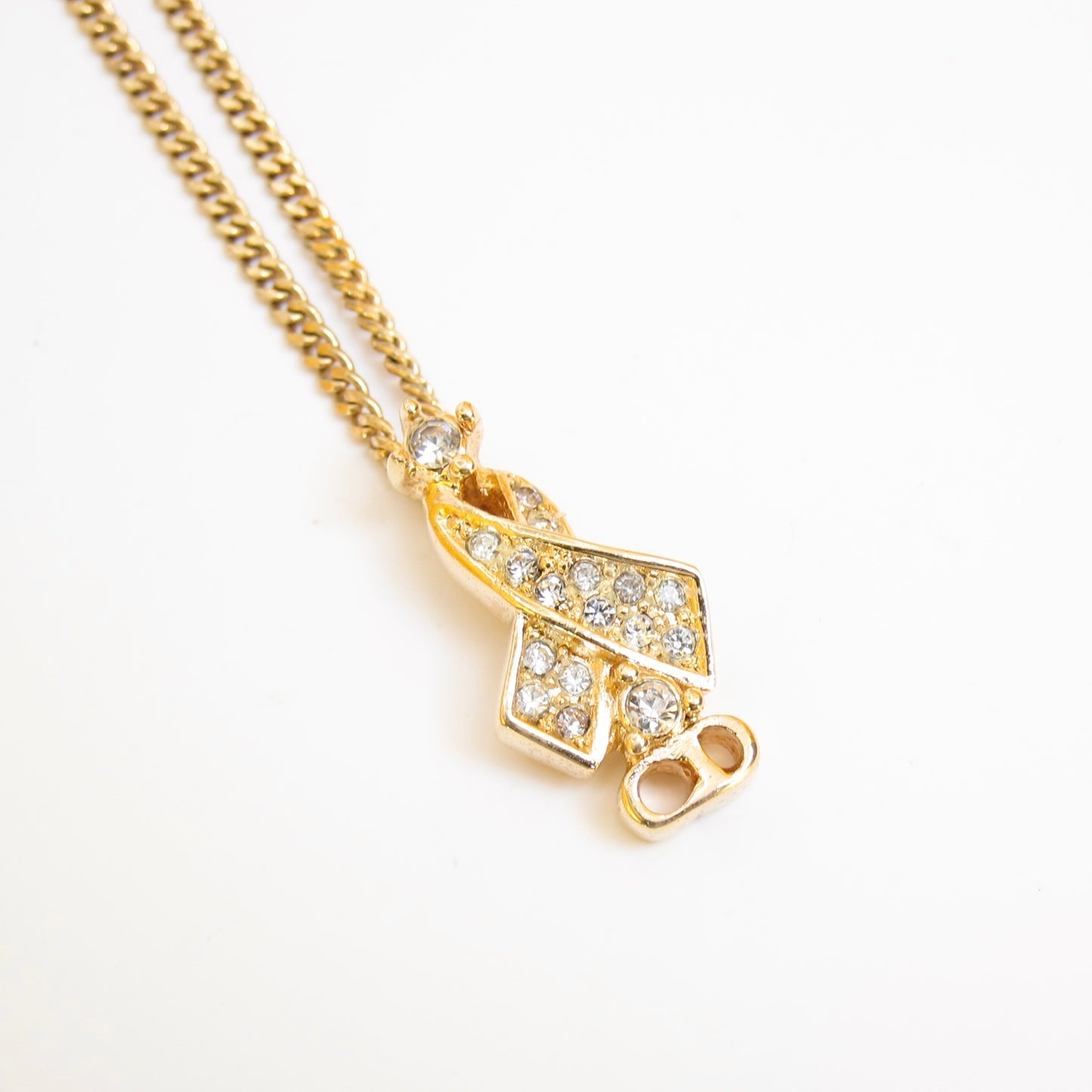 Christian Dior Vintage CD Logo and Ribbon with Rhinestone Golden Necklace