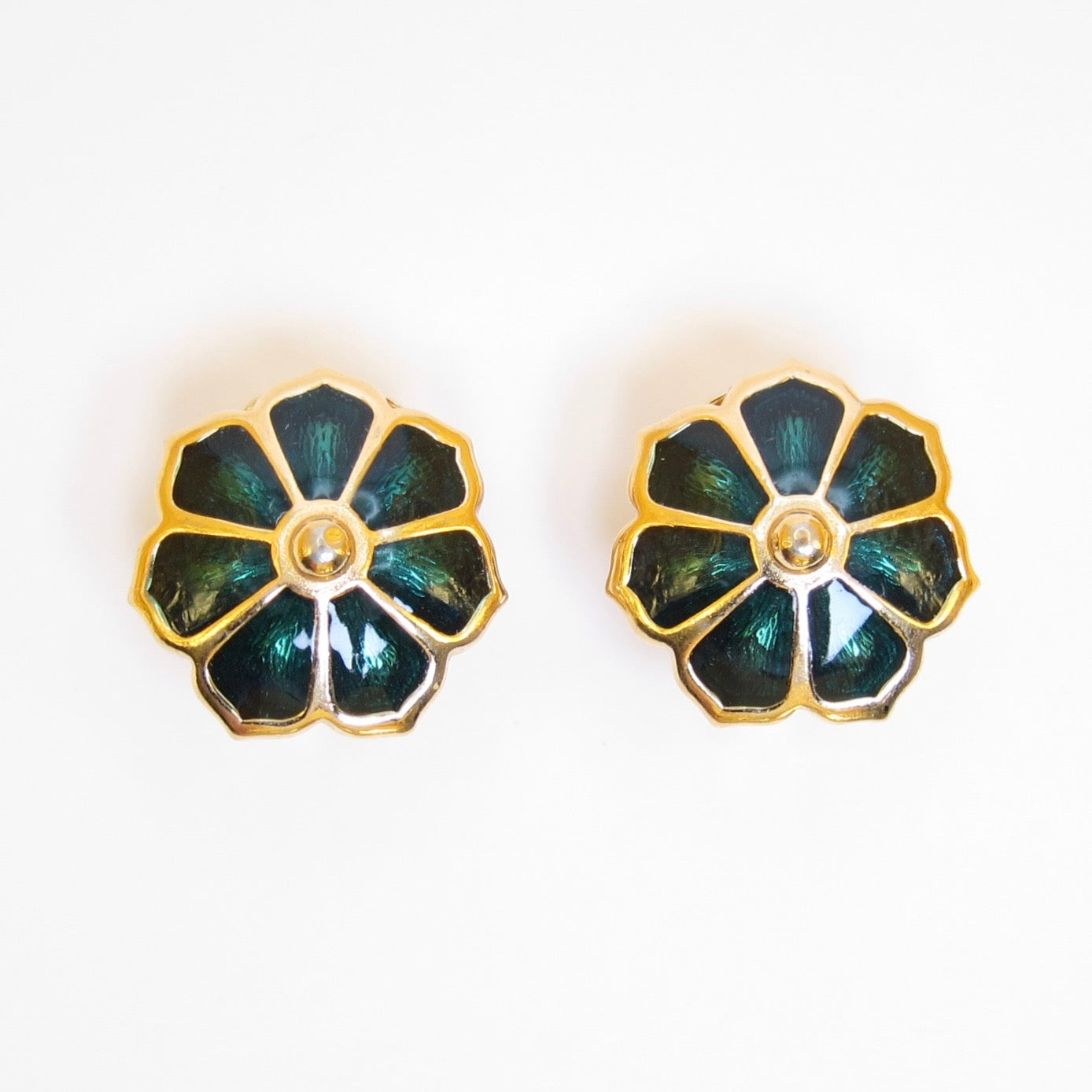 Burberry Vintage Flower Motif Green and Golden Clip-on Earrings