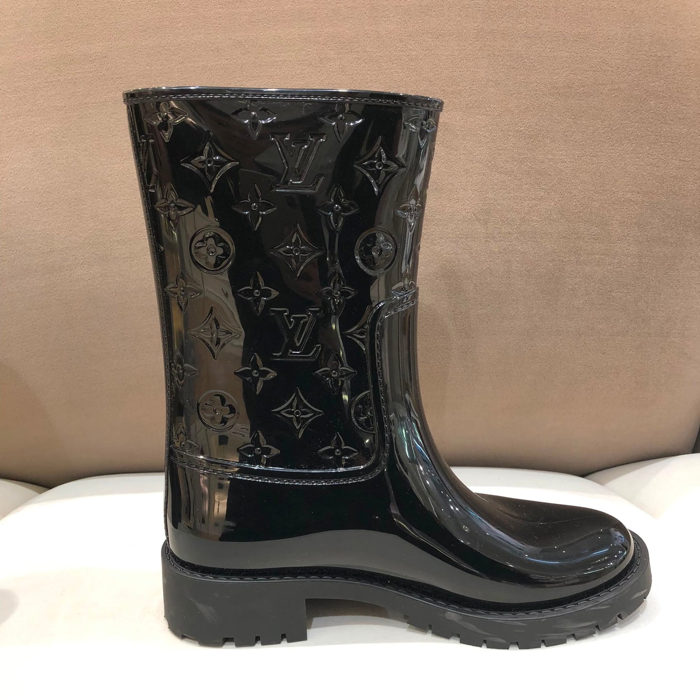 Louis Vuitton Black Monogram Embossed Lug Sole Boots Size 38