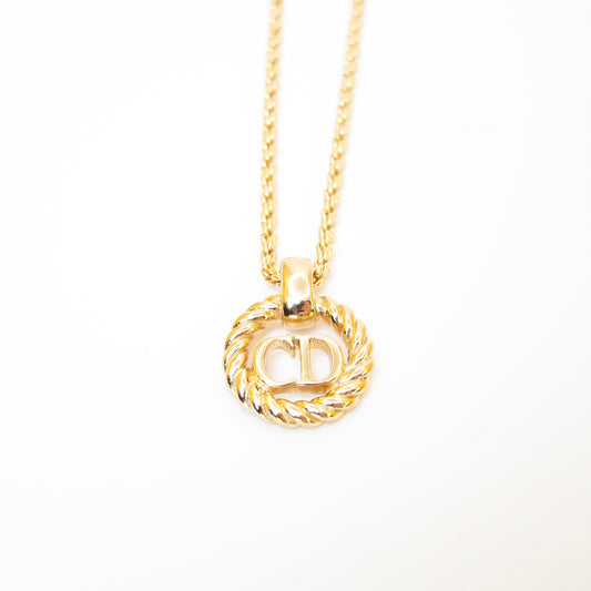 Christian Dior Vintage CD Logo in Twist Circle Golden Necklace