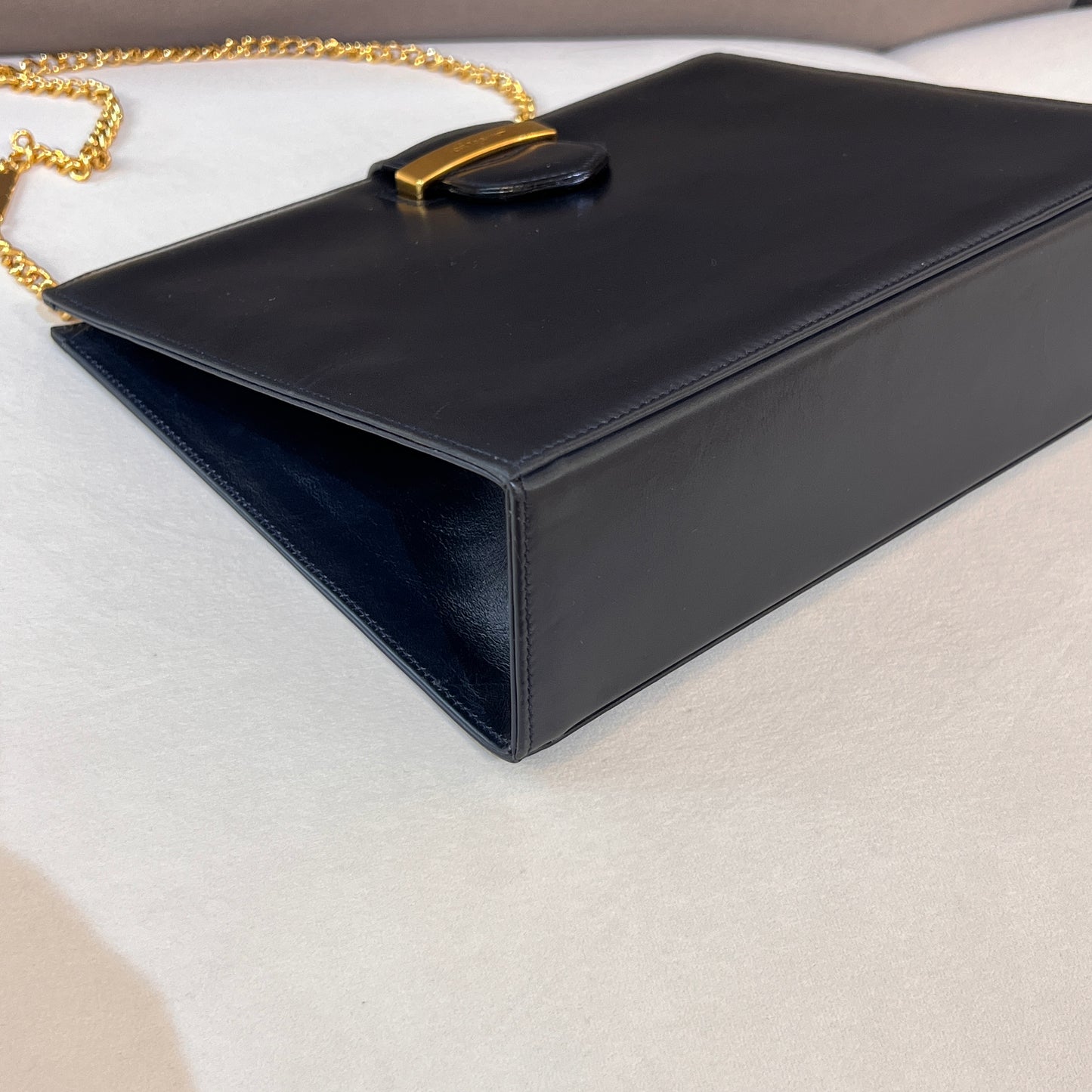 Ferragamo Vintage Black Leather Gold Chain Shoulder Bag