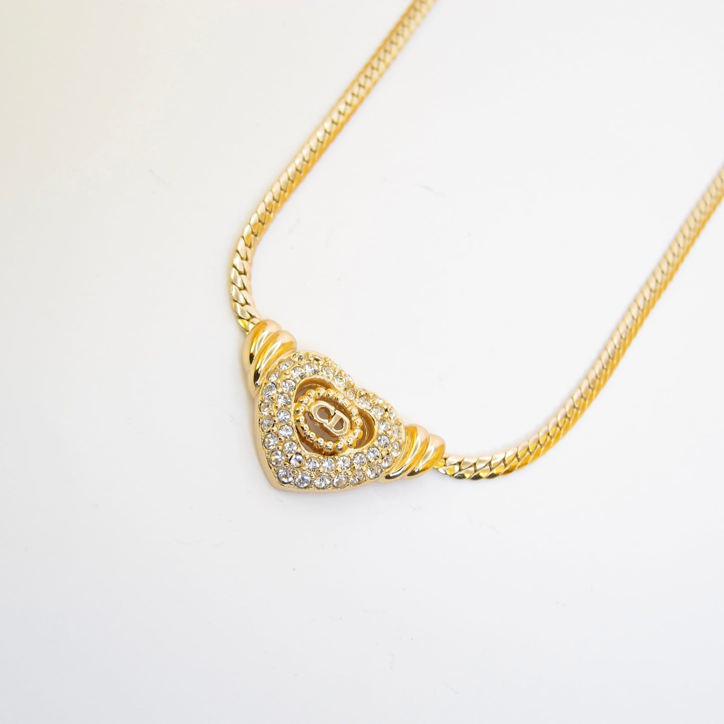 Christian Dior 復古 CD 心型水鑽金色項鍊