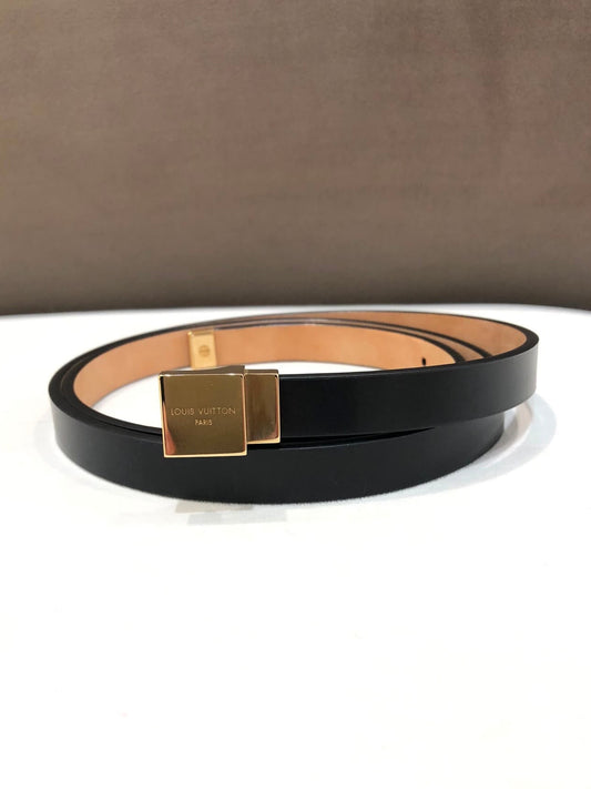 Louis Vuitton Vintage Ceinture Carre Square Golden Buckle Black Leather Belt