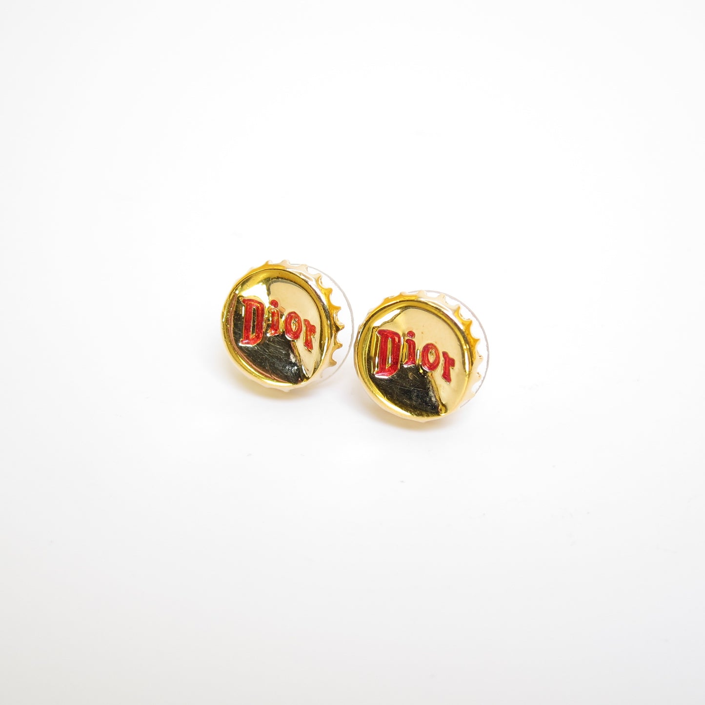 Christian Dior Vintage Dior Logo Golden Bottle Cap Earrings