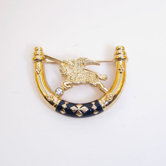 Burberry Vintage Equestrian Knight & Horseshoe Golden Brooch