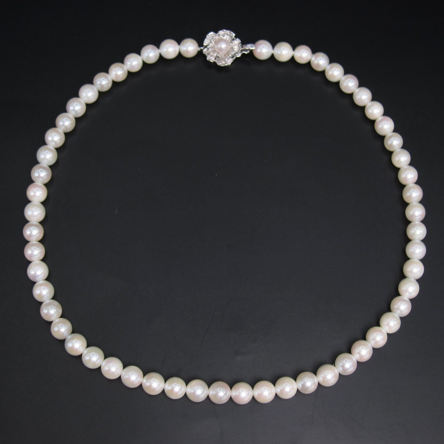 No Brand Vintage Akoya Pearl with Sv Flower Buckle Necklace