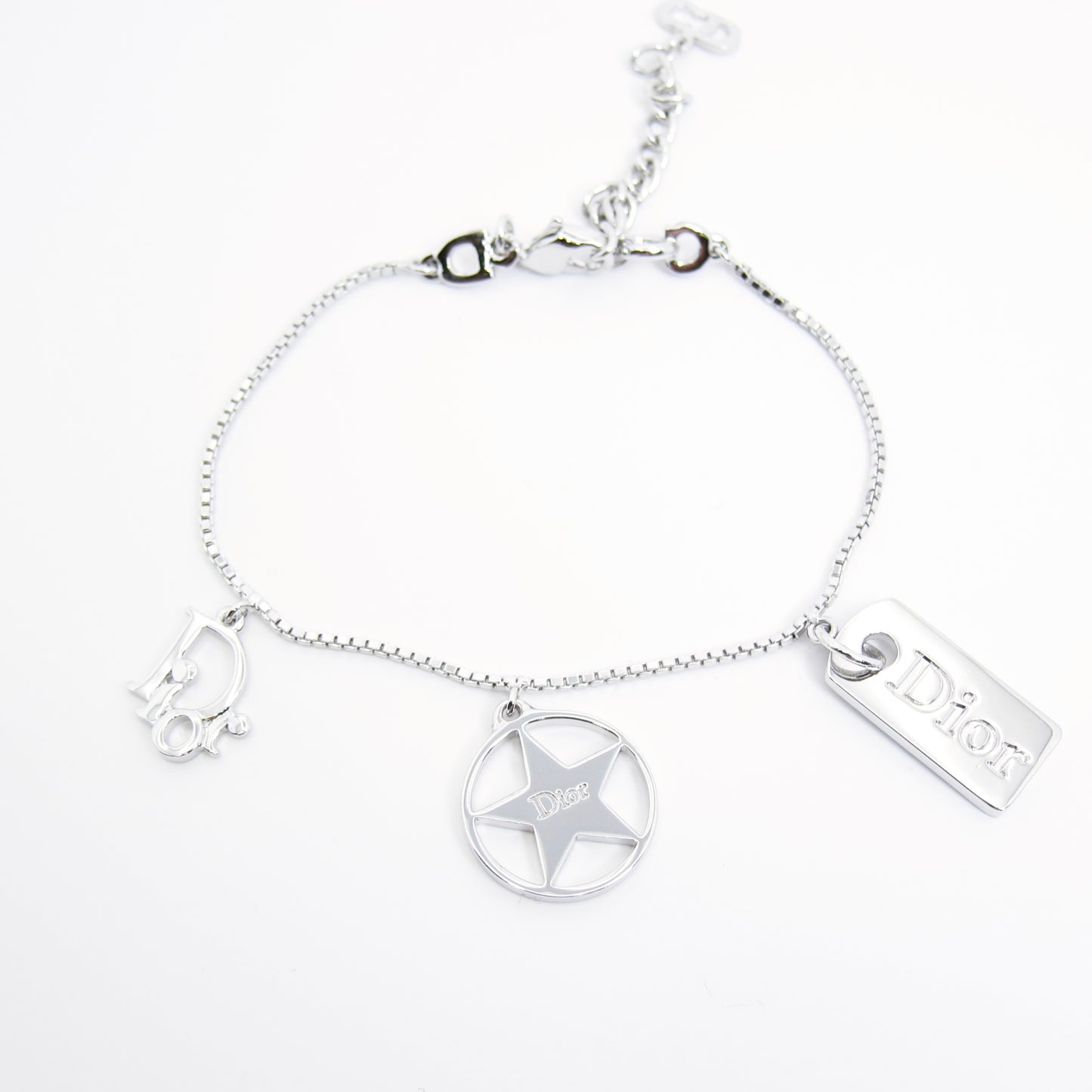 Christian Dior Vintage Dior Logo Charm Silver Bracelet