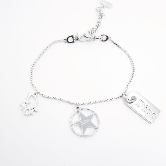 Christian Dior Vintage Dior Logo Charm Silver Bracelet
