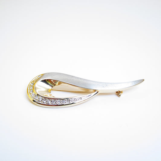 Pierre Cardin Vintage Stylish Rhinestone Silver and Golden Brooch