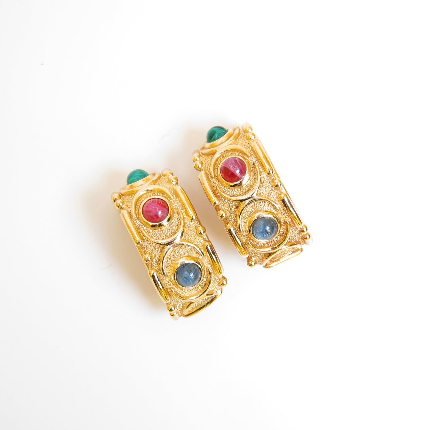 Christian Dior Vintage Multi Color Stone Golden Clip-on Earrings