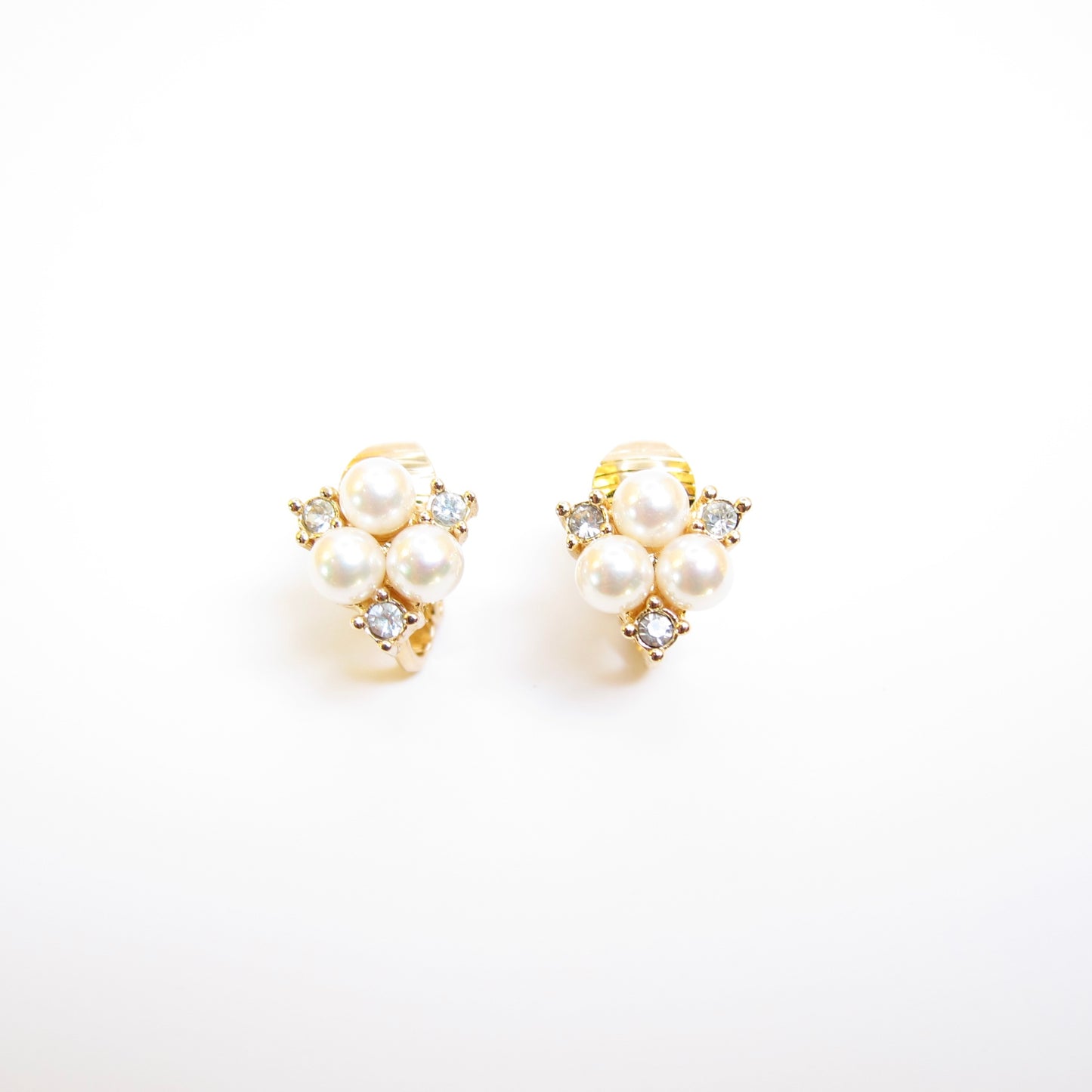Christian Dior Vintage Pearl and Rhinestone Golden Clip-on Earrings
