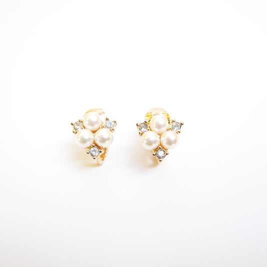 Christian Dior Vintage Pearl and Rhinestone Golden Clip-on Earrings