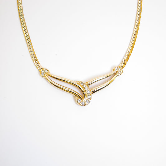 Givenchy Vintage Stylish Rhinestone Pendant Golden Necklace