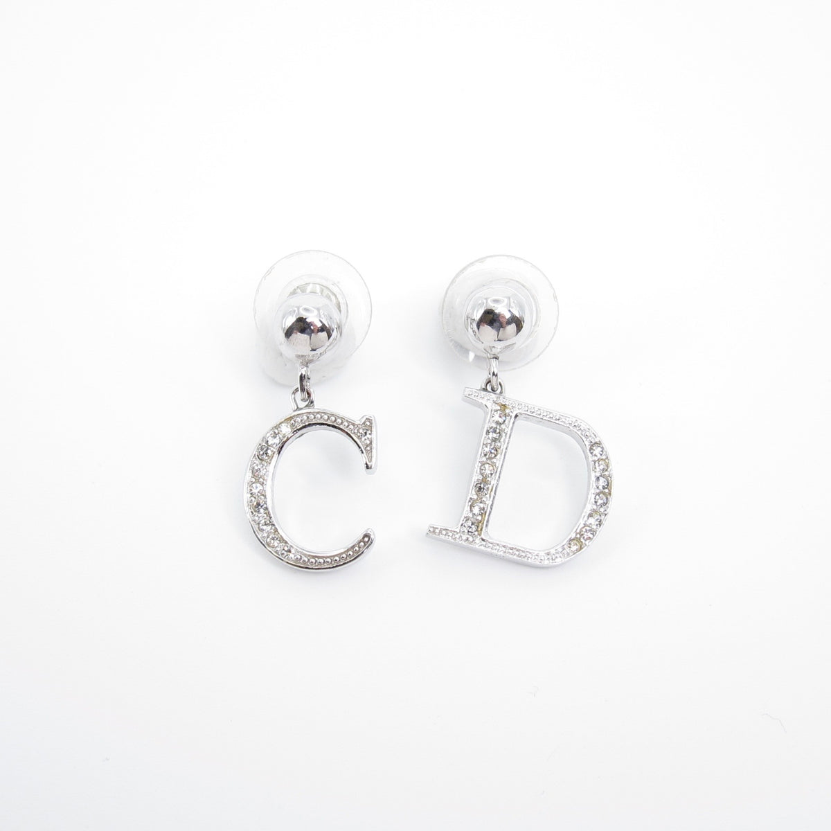 Christian Dior Vintage C and D Logo Rhinestone Drop Earrings with Box