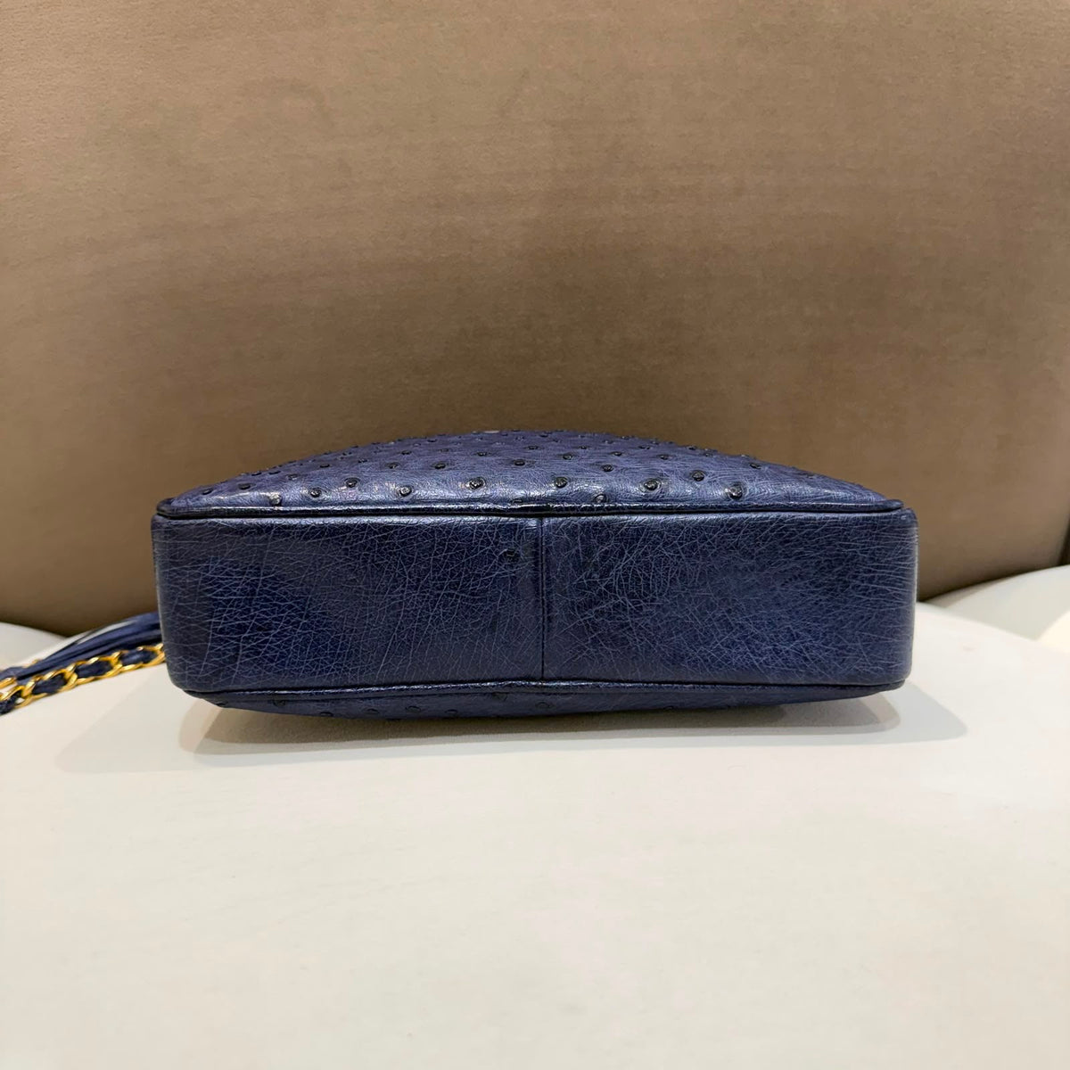 Chanel Vintage Navy Ostrich Fringe Chain Shoulder Bag