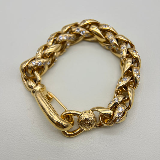 Gianni Versace Vintage Medusa and Rhinestone Chain Link Bracelet