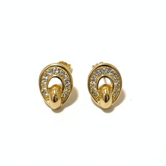 Christian Dior Vintage Oval Shape with Rhinestone Golden Earrings