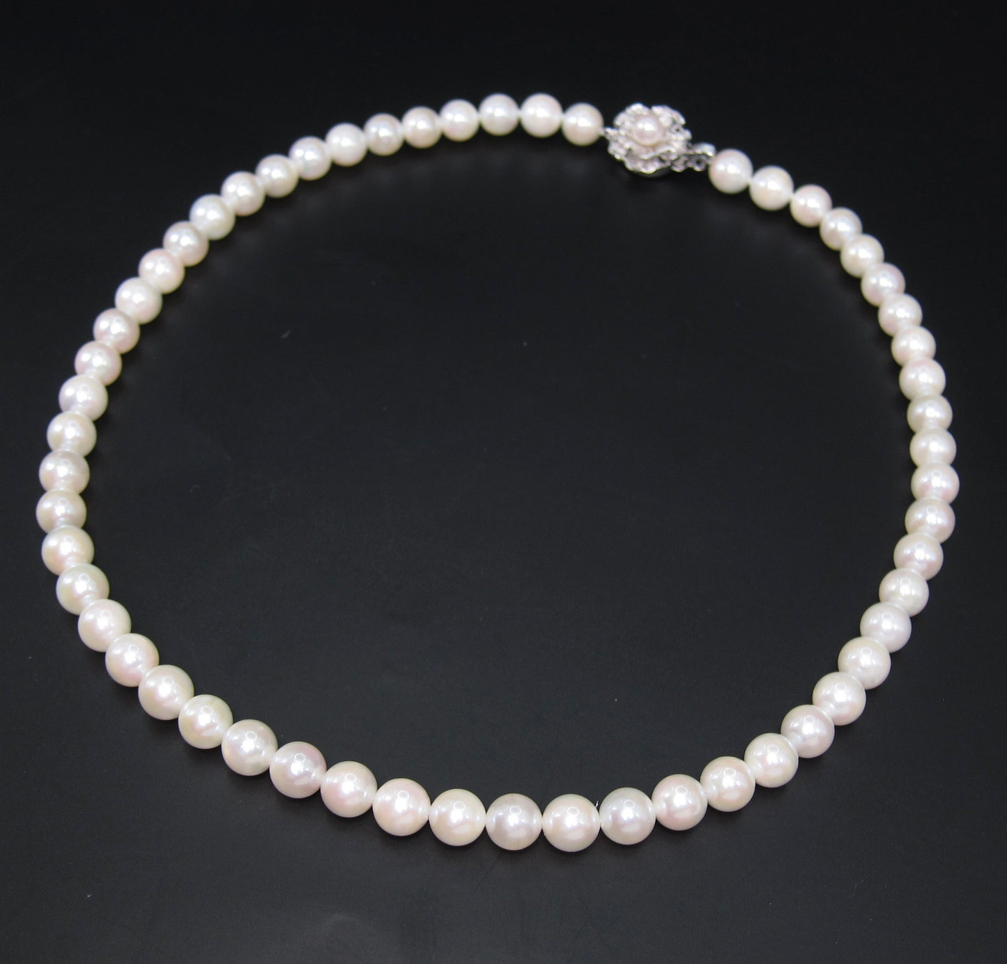 No Brand Vintage Akoya Pearl with Sv Flower Buckle Necklace