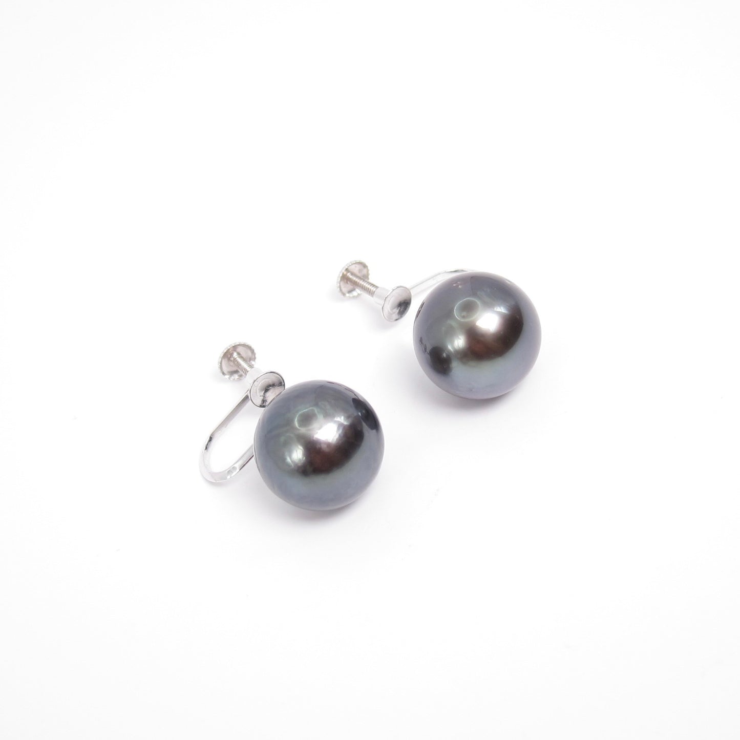 No Brand Vintage 14K White Gold Black South Sea Pearl Clip-on Earrings