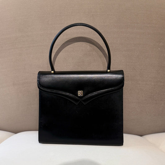 Givenchy Golden 4G Logo Classic Black Leather Vintage Handbag