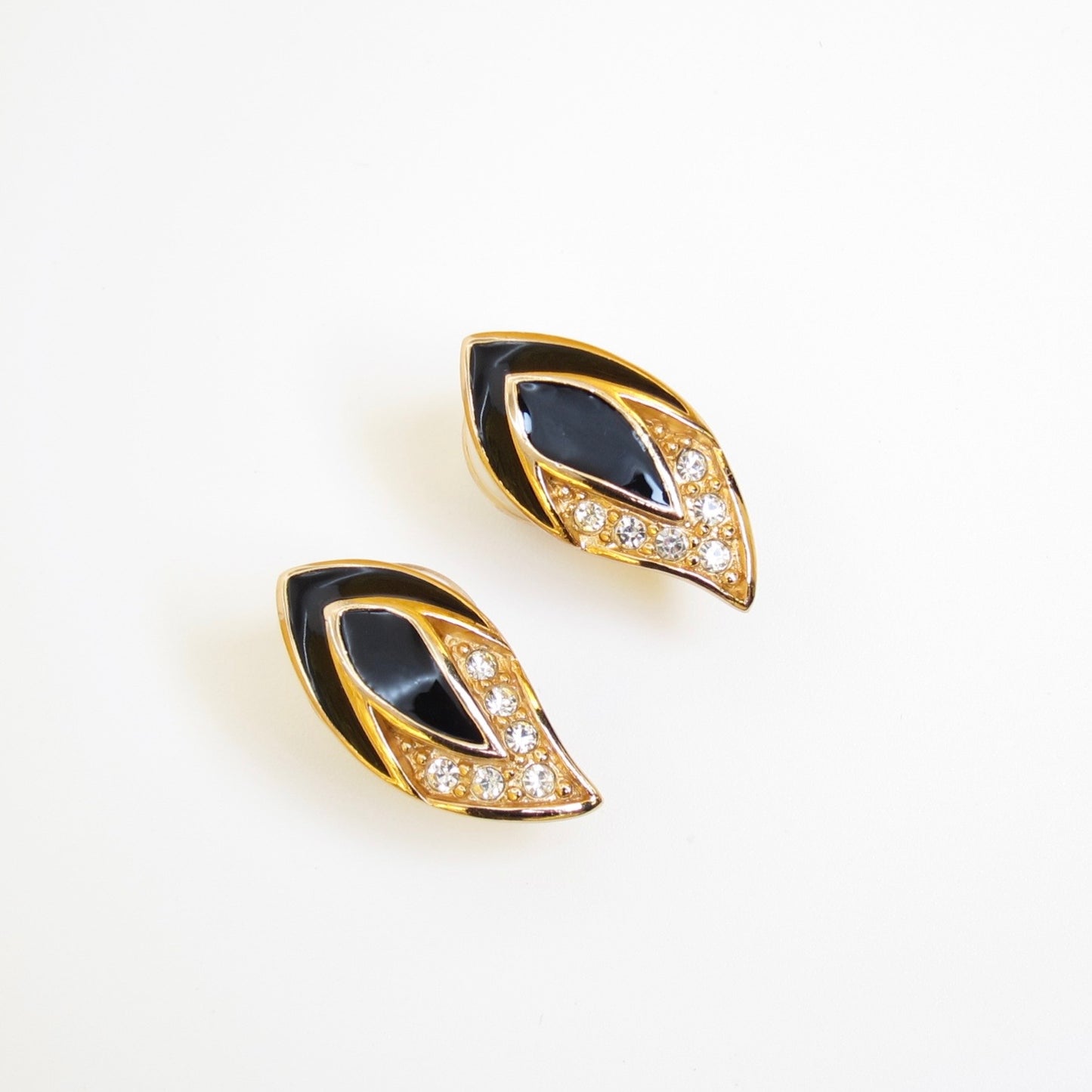 Christian Dior Vintage Black Enamel Leaf Earrings