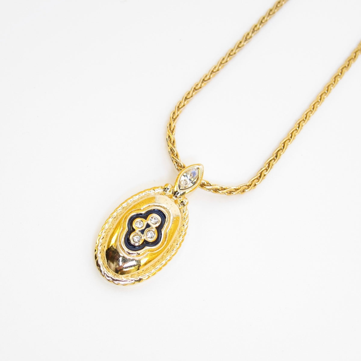 Burberry Vintage Oval Floral Motif Gold-Tone Pendant Necklace