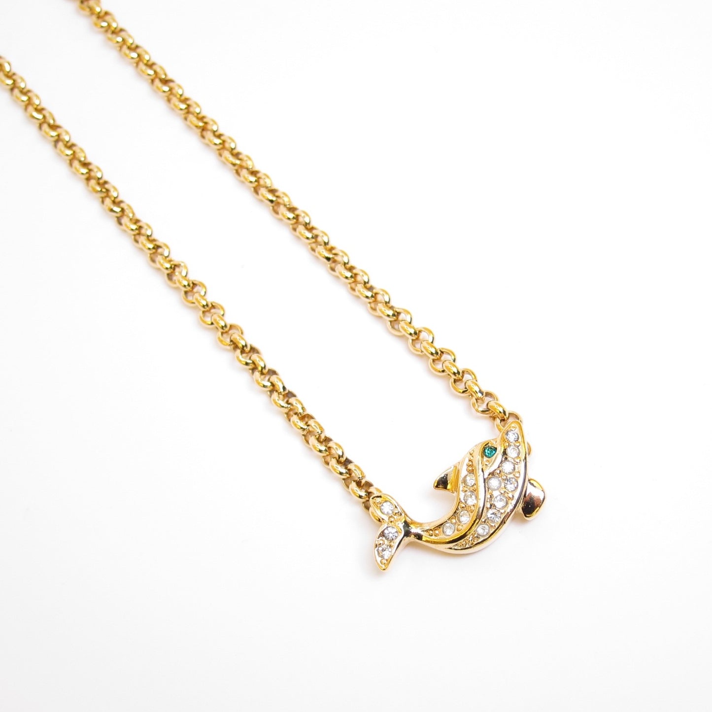 Christian Dior Vintage Dolphin with Rhinestone Golden Necklace
