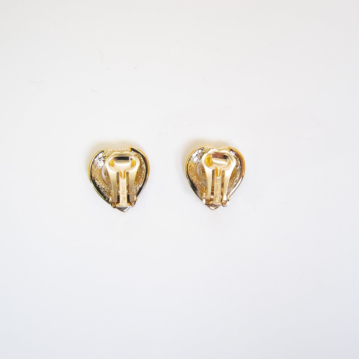 Christian Dior Vintage Dior Logo in Heart with Rhinestone Golden Clip-on Earrings