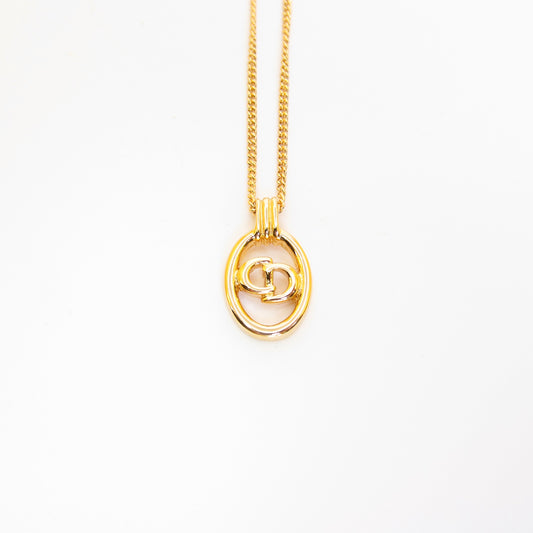 Christian Dior Vintage CD Logo in Oval Shape Golden Necklace