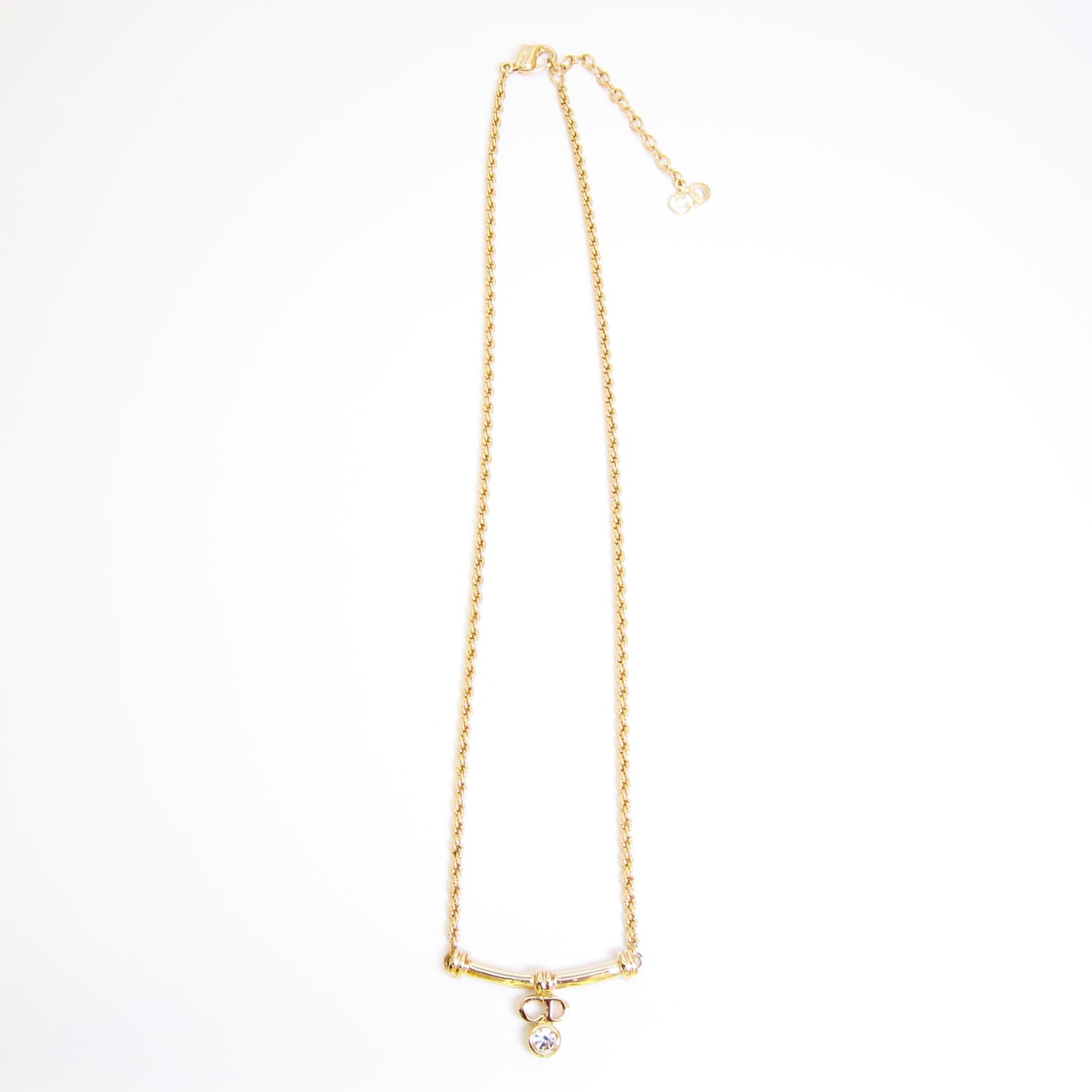 Christian Dior Vintage CD Logo and Rhinestone Golden Necklace