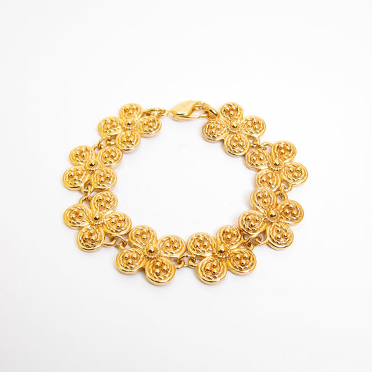 Christian Dior 復古花卉圖案金色手鐲