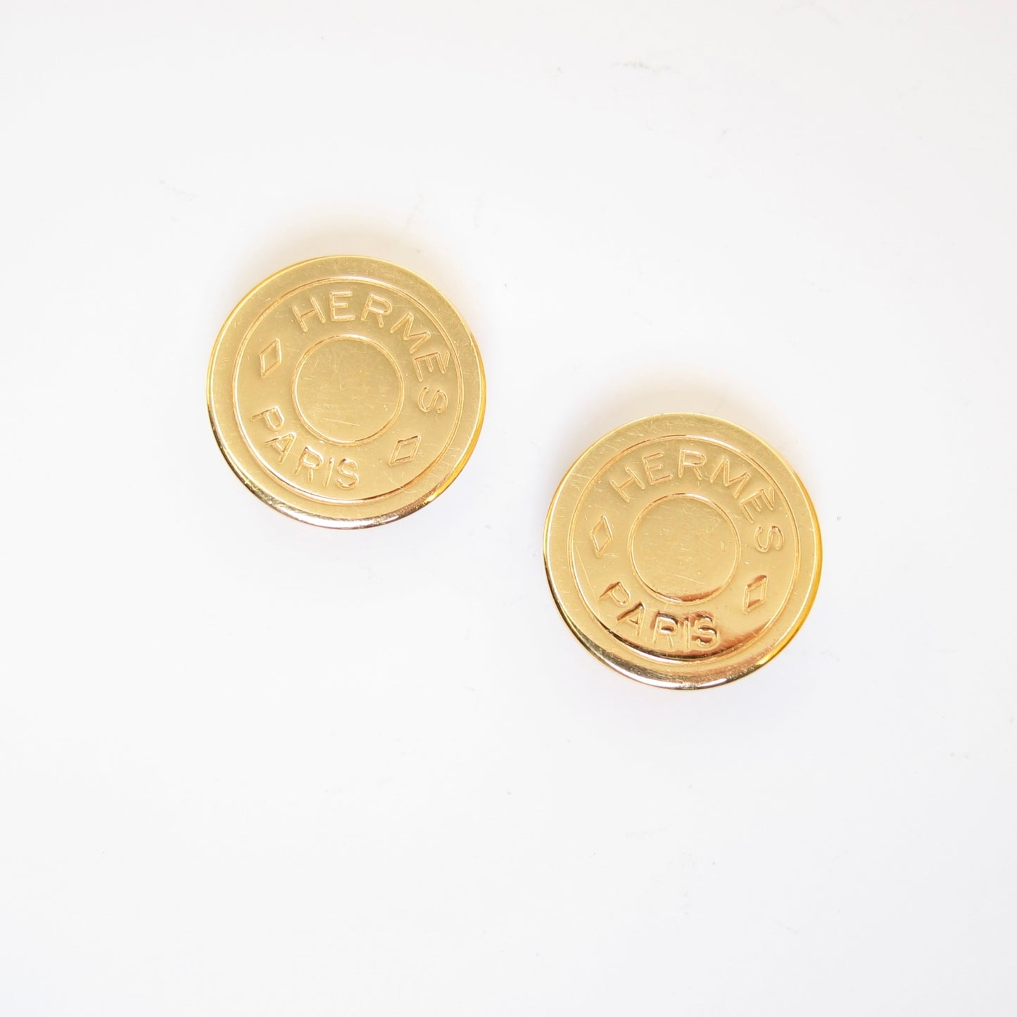 Hermes Vintage Hermes Logo on Round Shape Golden Clip-on Earrings