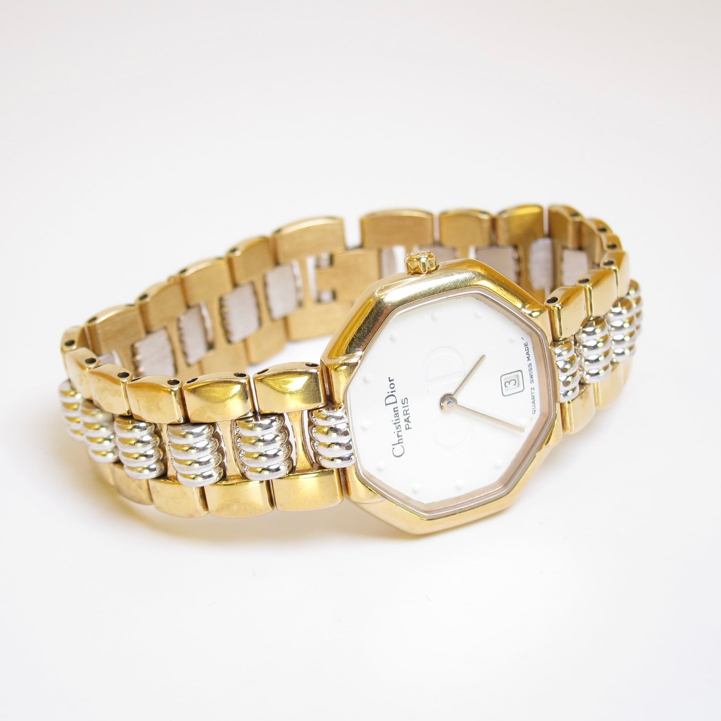 Christian Dior Vintage Octagon White Face with Date Two Tone Watch