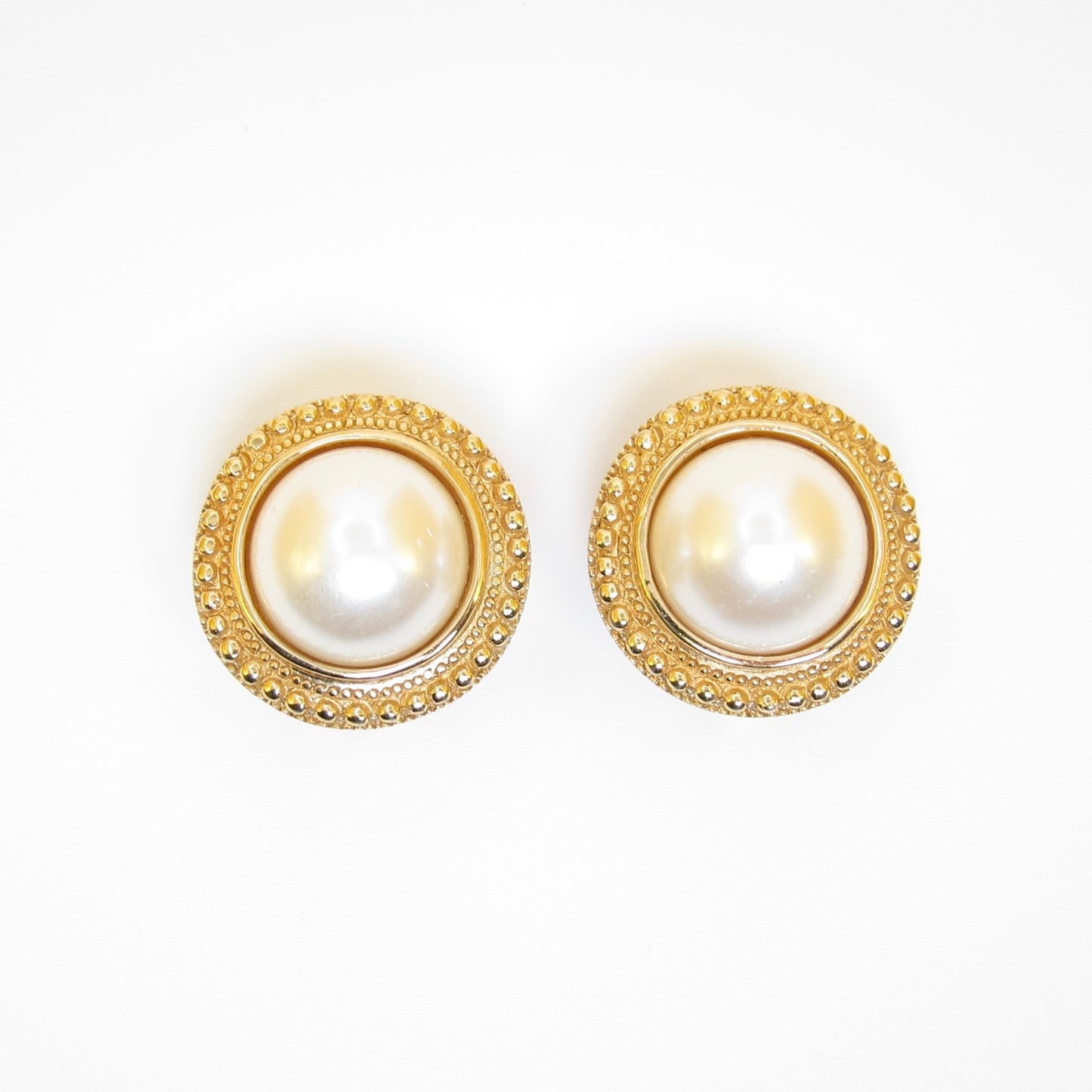 Christian Dior Vintage Faux Pearl Medallion Clip-On Earrings