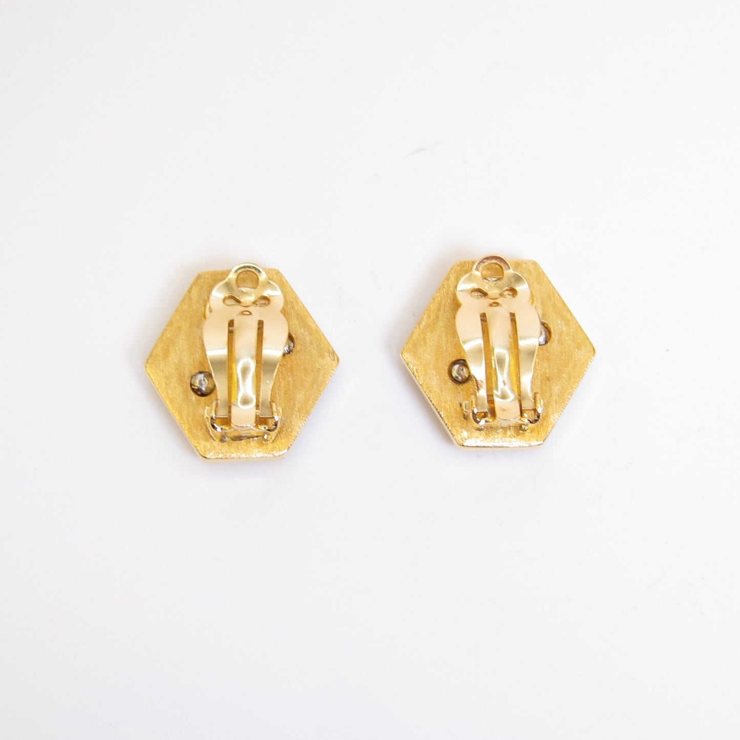 Givenchy Vintage G Logo on Hexagon Grey and Beige Golden Clip-on Earrings